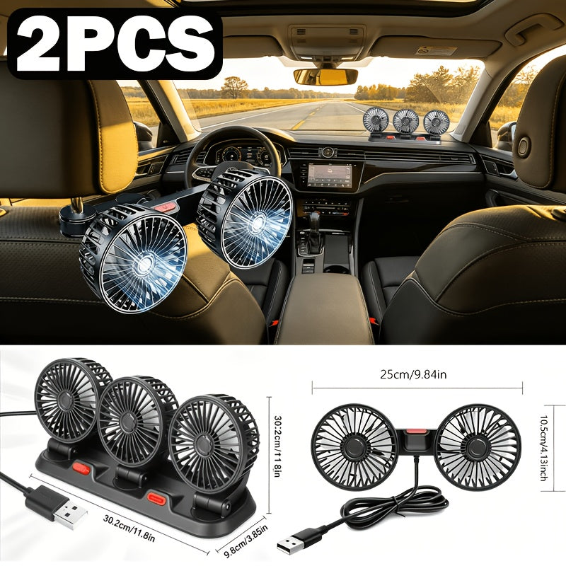 Car Fan, Car Small Air Conditioner, Double-headed Rear Exhaust Fan, Strong Wind, 5 Blades, 360-degree Rotation, Extra Large Air Volume, Subwoofer Operation, Easy Clip Installation, Foldable Hidden Under Headrest, Disassembly for Multi-scene Use