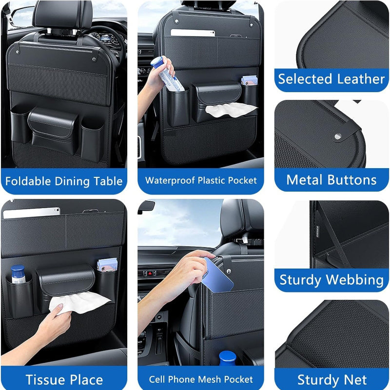 1pc/ 2pcs Faux Leather Car Backrest Organizer with Foldable Table Holder, Car Seat Backrest Protection Pad, And Foldable Car Seat Organizer with Tablet Stand