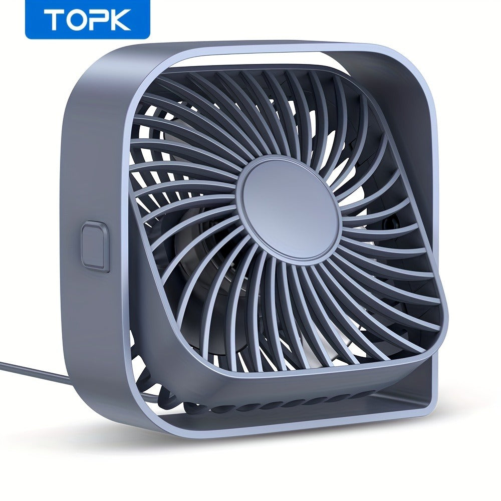 USB Desk Fan Portable, Small Personal Fan 3 Speed Settings 360° Rotation Silent Operation, Compact Lightweight USB Powered Cooling Fan for Home Office Dorm Bedroom Travel, Grey Blue Pink White