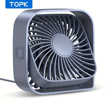 USB Desk Fan Portable, Small Personal Fan 3 Speed Settings 360° Rotation Silent Operation, Compact Lightweight USB Powered Cooling Fan for Home Office Dorm Bedroom Travel, Grey Blue Pink White