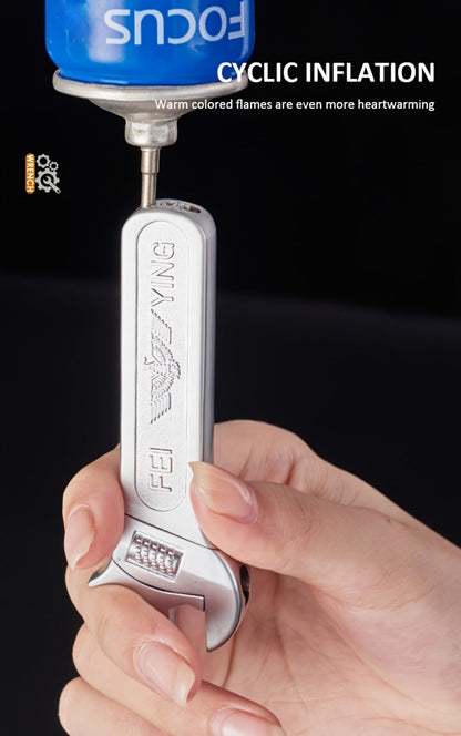 Spanner Shape Novelty Lighter – Refillable Butane Windproof Metal Lighter, Cool Gadget Gift for Men | Father's Day Gift Idea | Bright Chrome & Black | No Butane Included