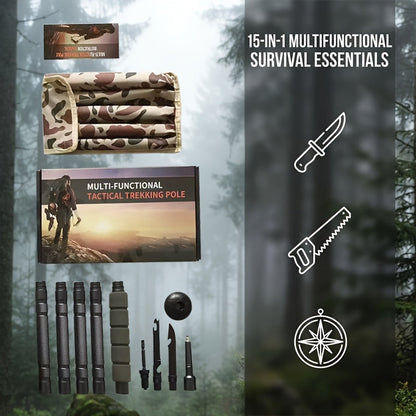 Tactical Trekking Pole Adjustable Hiking Stick | Titanium Alloy with Built-In Compass Canvas Storage Pouch & Combination Lock | Multi-Function Outdoor Hiking Camping Survival Gear Gift Black