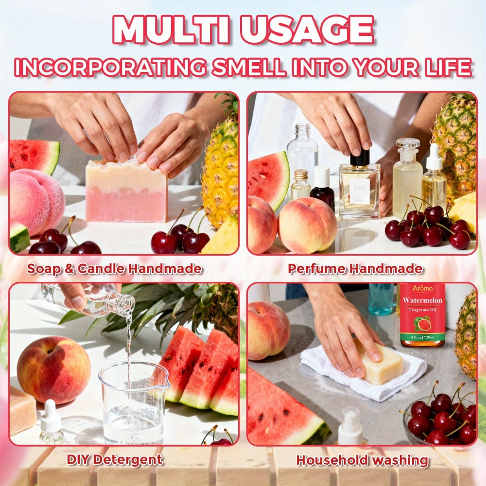 Fruit Fragrance Oil 4oz – Sweet Scented Oils for Diffuser, Candle Making, Soap, Massage & Hair Care | Strawberry, Blueberry, Peach, Watermelon, Cherry & More