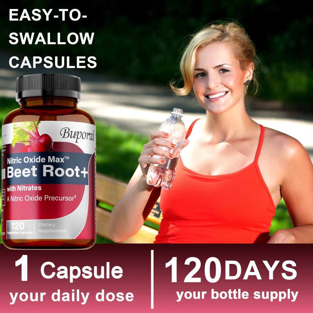 Nitric Oxide Beet Root Supplement with Beet Root Powder, Nitrates, Black Pepper & Antioxidants - Supports Blood Pressure, Heart Health & Nitric Oxide Production - 120 Capsules