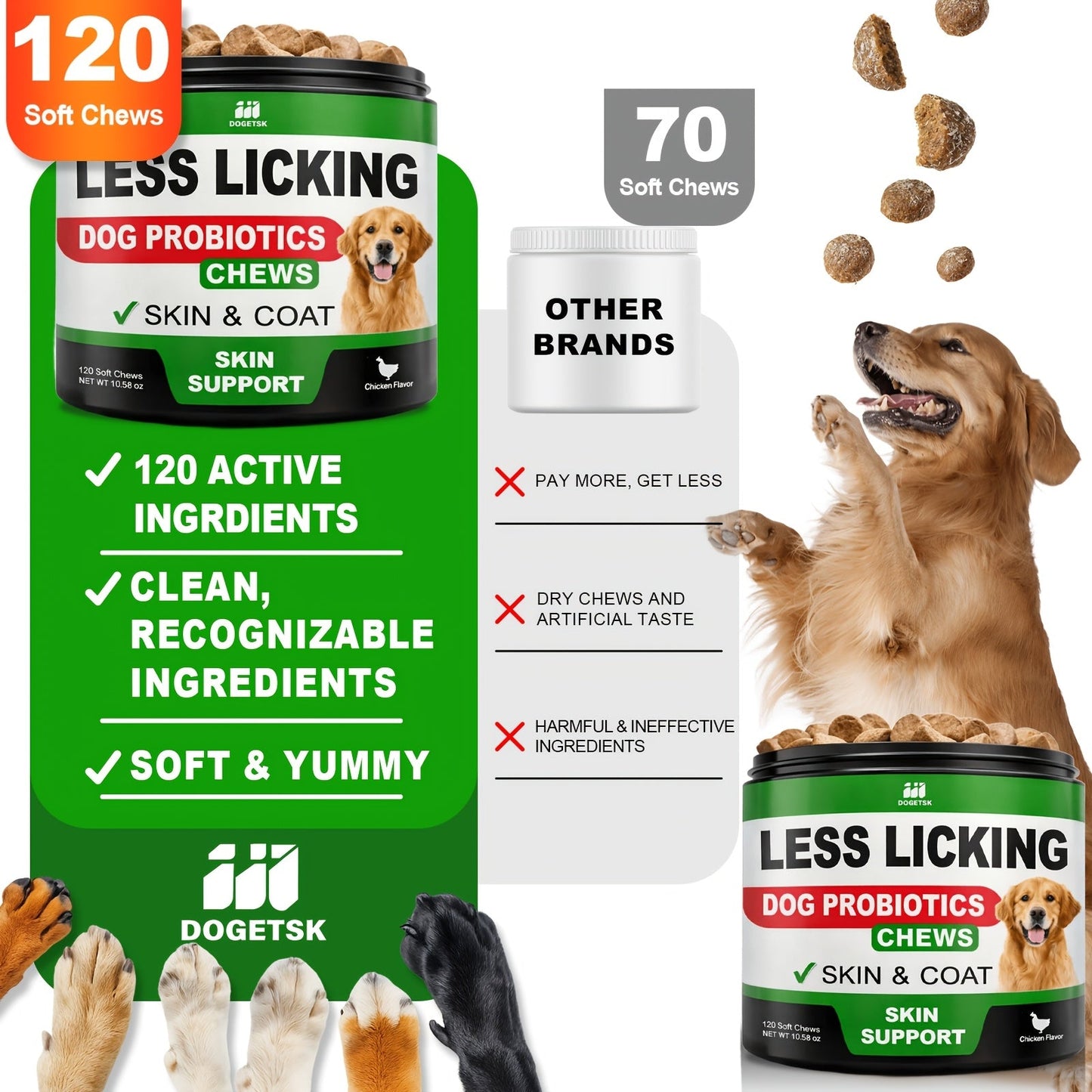Dog Immune & Gut Support Chews 120ct – Chicken Flavor Soft Chews for Healthy Skin & Coat, Digestive Health & Immune Boost – Daily Wellness Supplement for All Breeds & Ages