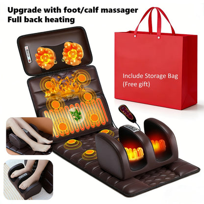 Full Body Shiatsu Massage Mattress – 10-Zone Vibration with Neck Kneading & Hot Compress, 12V Safety Voltage Massage Mat for Back Neck & Waist Relief, Home Relaxation Gift for Men Women
