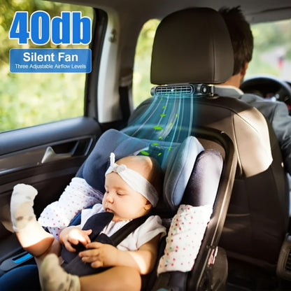 Bladeless Car USB Fan - 3-Speed Silent Cooling, Fits All Vehicles, Car Seat Fan with USB Charging Cable, Black & White Available