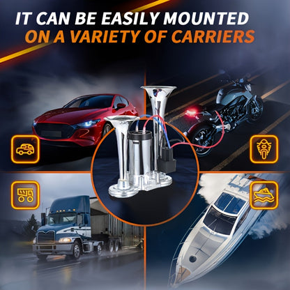 Dual Air Horn Kit 12V/24V 105-137dB with Air Compressor - Super Loud Aluminum Alloy Trumpet Horn for Truck, Train, SUV, Motorcycle, Car & Boat, Universal Electric Horn Easy Install