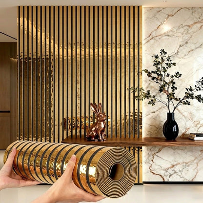 3D Mirror Slat Wall Panel Self-Adhesive Peel and Stick Gold Silver Metallic Grid Wall Sticker for TV Background Wall Ceiling Curved Edges Home Decor Art Easy Install