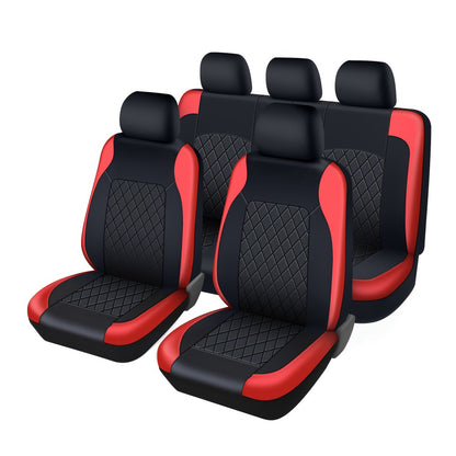 Nappa Leather Car Seat Covers Full Set 5 Seat – Front & Rear Bench Cover, Scratch-Proof Universal Fit for SUV Truck Jeep, Car Interior Accessories, Red / Blue / Black / Gray