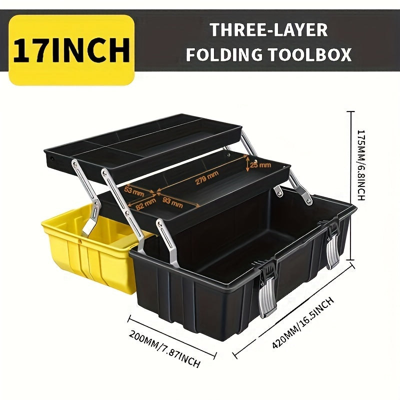 21-inch Folding Toolbox - Three-layer Folding Plastic Storage, Thick Material, Anti-fall And Wear-resistant, Multi-functional Storage Box With Tray And Partition - For Home, Garage, Workshop - Suitable for DIY Enthusiasts, Mechanics & Homeowners - Great G