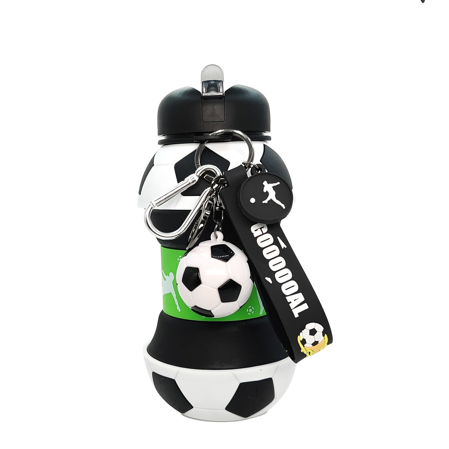 Football Shaped Silicone Water Bottle 550ml Black – Leak-Proof Portable Sports Bottle with Lid, 18.6oz Novelty Squeeze Bottle for Gym, Outdoor, Camping & Sports Fans