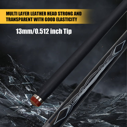 Carbon Fiber Pool Cue 57 Inch 13mm Tip – 2pcs Modular Design, Low Deflection, Piano Lacquer Finish, Stainless Steel Joint – Professional Billiard Cue for 8 Ball, 9 Ball, Home, Tournament & Club