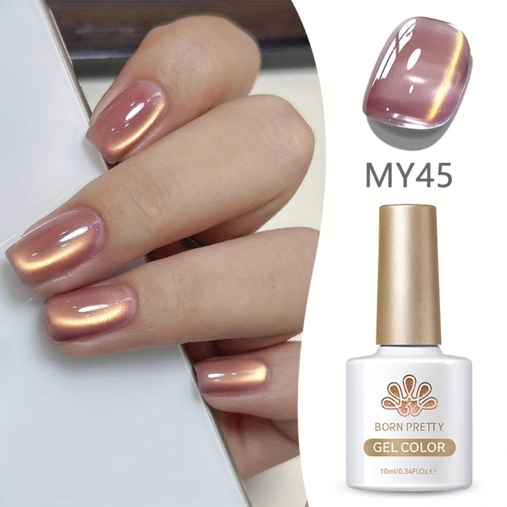 Cat Eye Magnetic Gel Nail Polish Set BORN PRETTY Nude Golden Glitter 2 Colors Ultra Shine Semi-Permanent UV LED Soak Off Long Lasting 30 Days 0.34oz Each for Women Nail Art