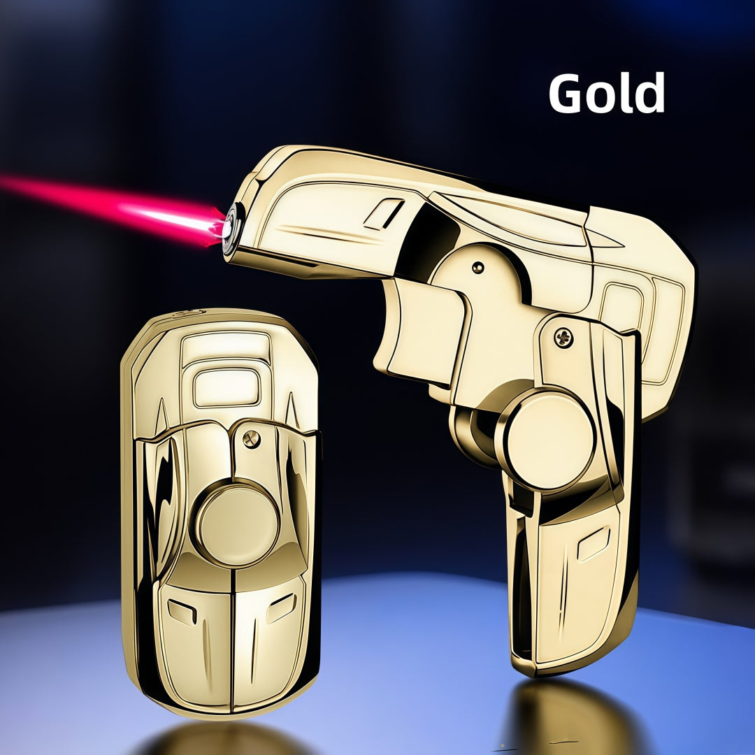 Windproof Refillable Lighter Gyro Racer Design Foldable Butane Gas Lighter with Portable Case for Outdoor Camping Hiking Daily EDC Cool Novelty Lighter Gift No Gas Included