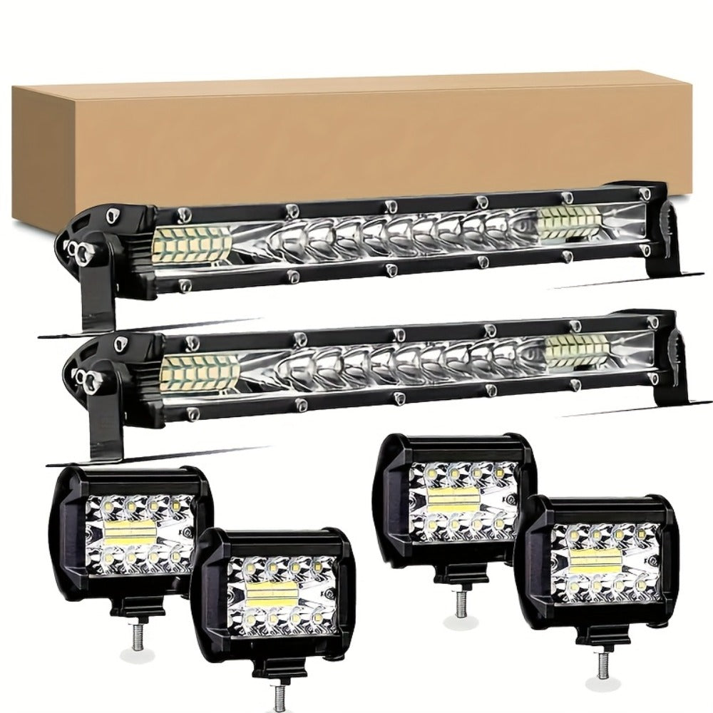 Off-Road LED Light Bar Kit 2x10 Inch Bar + 4x4 Inch Spot Lights – High-Intensity Driving Lights for Jeep Truck SUV Car 4x4 Off-Road Universal Fit