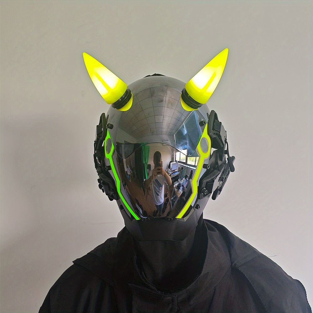 Electric Pink Punk Cosplay Mask with Helmet – Battery-Powered LED Full Face Mask for Halloween, Christmas, Easter, Rave Music Festival & Party, Unisex Adult Costume Prop, Cool Gift for Men & Women