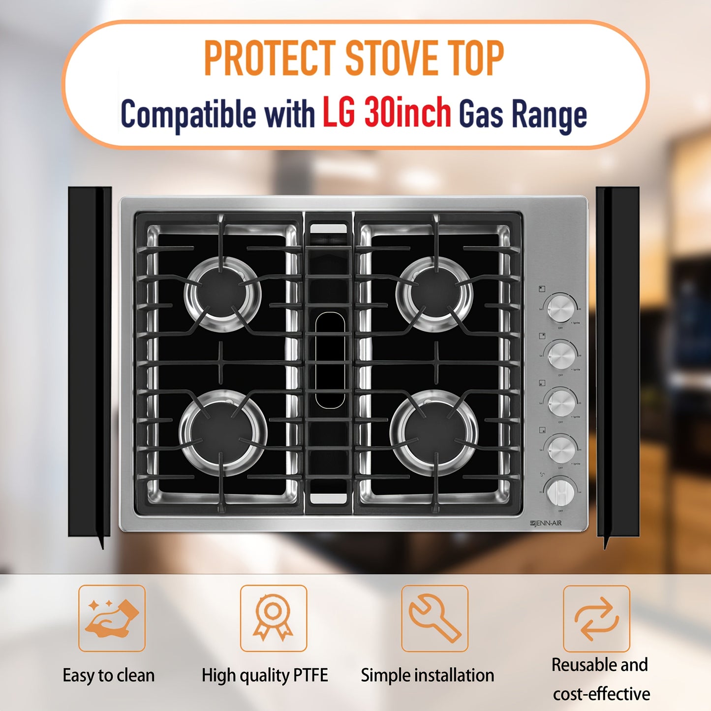 Gas Stove Burner Cover Mat Non-Stick Reusable Washable Stove Top Protector for LG 30-Inch Gas Stove – Oil-Resistant High-Temp Safe, Trimmable 5-Hole Design, Keeps Stove Clean & Scratch-Free