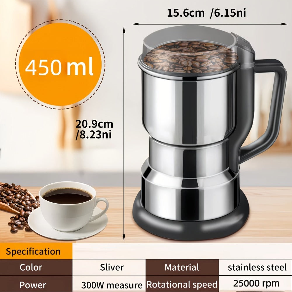 Electric Coffee Grinder 300W 25000RPM – 8-Blade Stainless Steel Spice & Grain Mill for Coffee Beans, Nuts, Spices | Home, Cafe & Camping