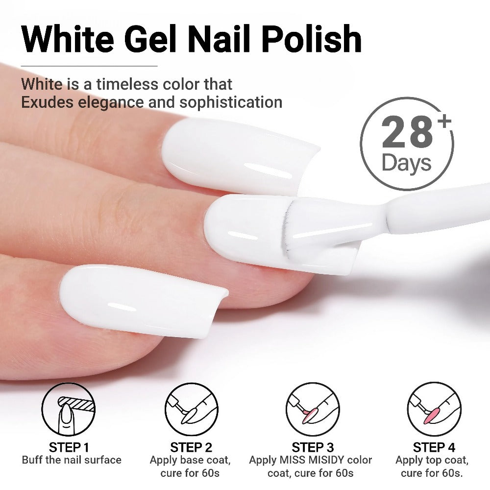 Odorless Gel Nail Polish Black & White 0.54oz MISS MISIDY Soak-Off UV LED Durable High Gloss – Self-Leveling Easy Application for Salon & Home Manicure Pedicure, Classic Minimalist Nail Art Gift for Women