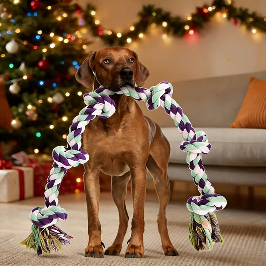 Rope Dog Toy 6-Knot Tug of War Chew Toy for Large Dogs - Heavy Duty Teeth Cleaning Rope Bone Toy for Aggressive Chewers, Durable Interactive Play & Dental Health Toy for Medium Large Dogs
