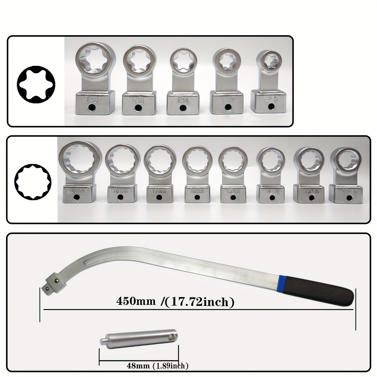 15pcs Universal Auxiliary Idler Belt Tensioner Pulley Removal Tool Kit, Serpentine Belt Tension Pulley Wrench Set, Engine Timing Belt Tensioning Nut Bolt Screw Remover