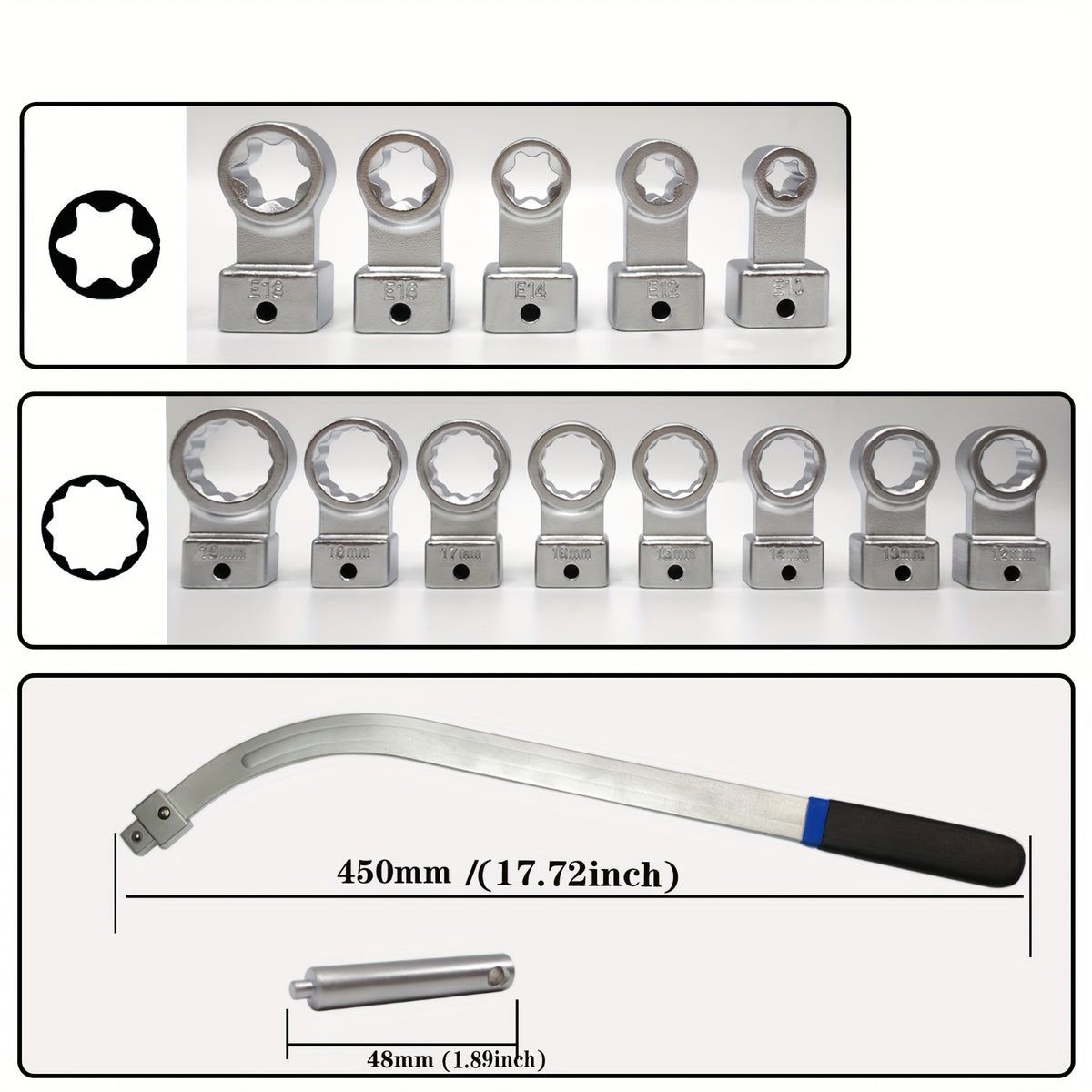 15pcs Universal Auxiliary Idler Belt Tensioner Pulley Removal Tool Kit, Serpentine Belt Tension Pulley Wrench Set, Engine Timing Belt Tensioning Nut Bolt Screw Remover