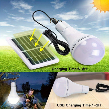 Solar Light Bulbs 2 Pack Campsite Outdoor – Remote Control Timer, 4 Modes 300LM, Light Sensor Auto On/Off, Solar & USB Rechargeable – Shed, Chicken Coop, Emergency & Camping Light
