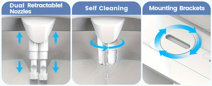 Ultra-Slim Non-Electric Bidet Attachment for Toilet, Self-Cleaning Dual Retractable Nozzles, Adjustable Water Pressure, Fresh Water Sprayer, US Standard, Easy Install