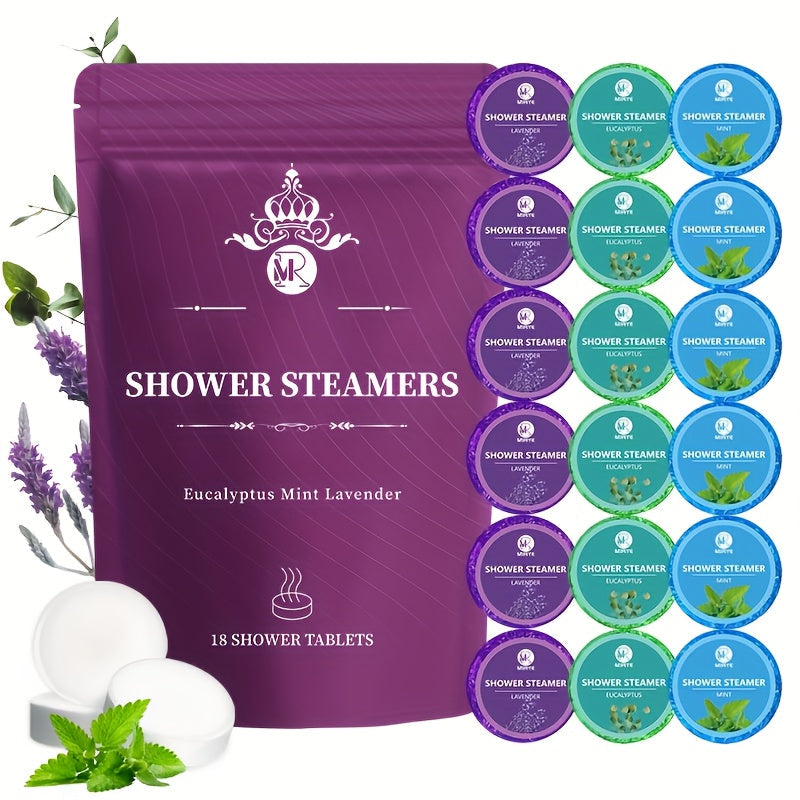 Aromatherapy Shower Steamers 18-Pack – Lavender Eucalyptus & Mint Essential Oil Shower Tablets | Spa Self-Care Bath Set for Men & Women | Stress Relief Sleep & Relaxation Gift for Christmas Mother's Day