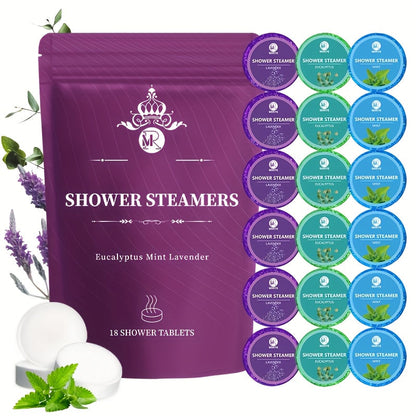 Aromatherapy Shower Steamers 18-Pack – Lavender Eucalyptus & Mint Essential Oil Shower Tablets | Spa Self-Care Bath Set for Men & Women | Stress Relief Sleep & Relaxation Gift for Christmas Mother's Day
