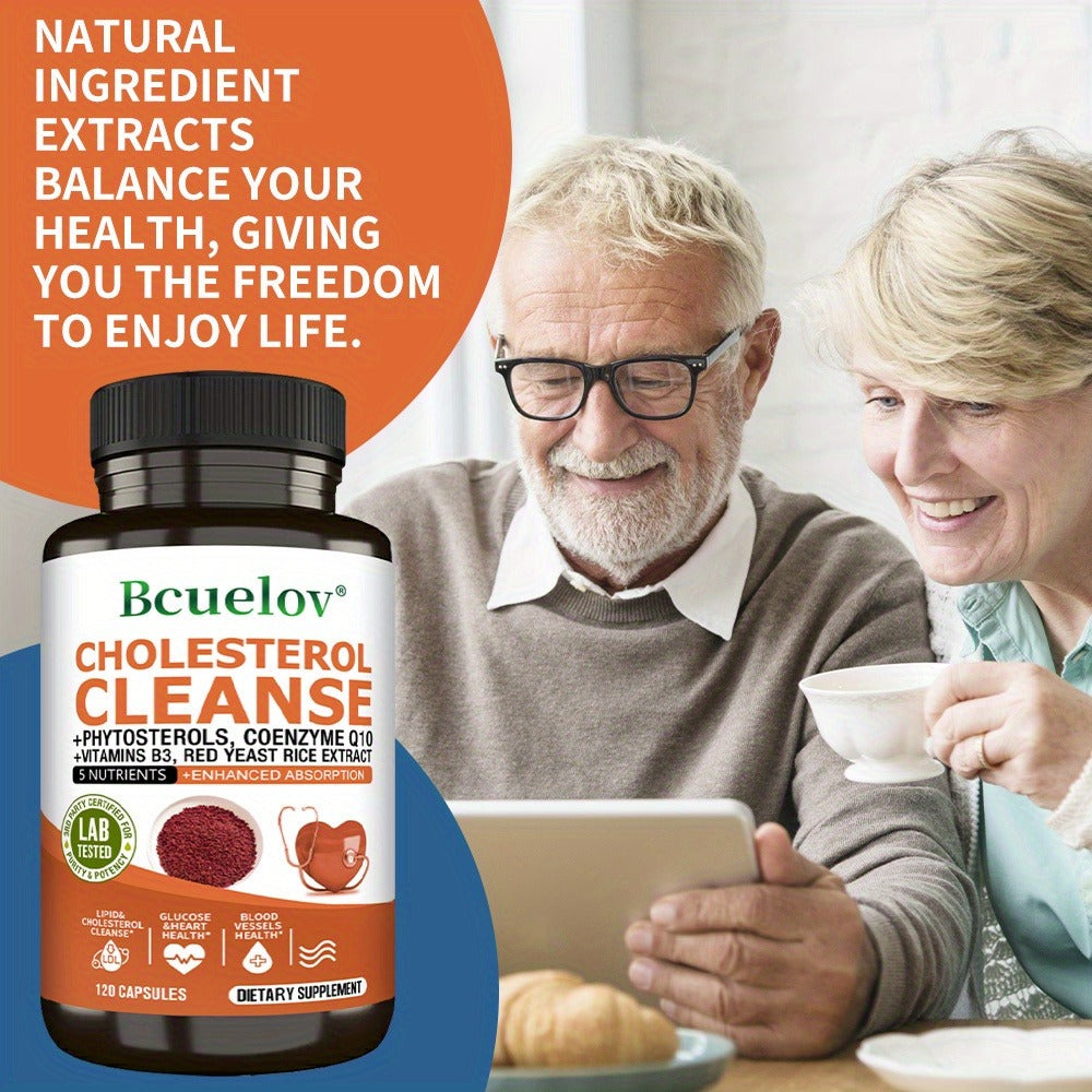 Cholesterol Support Capsules with Phytosterols, CoQ10 & Red Yeast Rice Extract – Heart Health & Healthy Lipid Levels Supplement for Women & Men, 120 Capsules