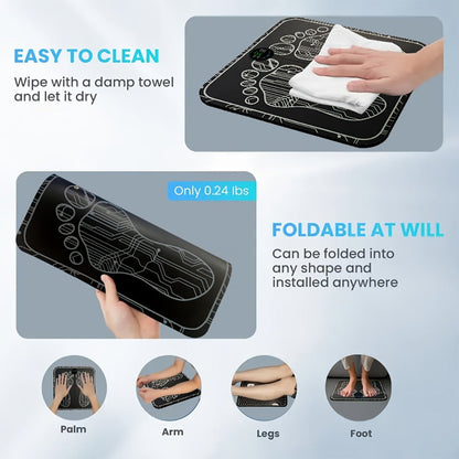 EMS Foot Massager Pad with TENS Therapy – Portable Electric Foot Massage Machine, Reusable Pad, Multiple Mode Adjustment, Pain Relief for Plantar Fasciitis & Tired Feet