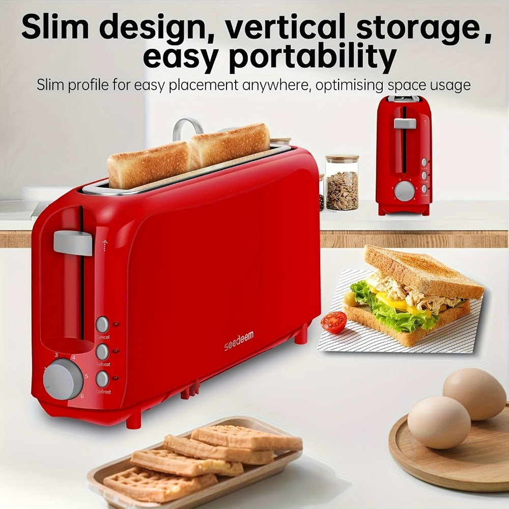 2 Slice Slim Toaster with 6 Shade Settings, Cancel Reheat Defrost Functions, Removable Crumb Tray – Compact 750W Bread Toaster for Kitchen Counter, Fits Bread Waffle Bagel