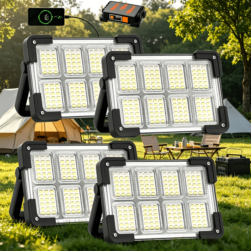 1 Pack/ 2 Pack Solar Work Light, 144 LED Portable Floodlight, 4 Modes, Multi-Color, IP44 Waterproof For Camping Fishing Car Repair Construction 6000mA