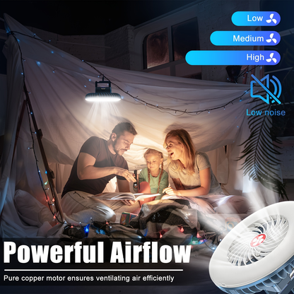 Rechargeable Camping Fan with LED Light – 2-Pack USB Tent Fan with Hook & Magnet, Portable Battery-Powered Fan for Outdoor Hiking, Car, Office, Desk & Emergency Survival Kit