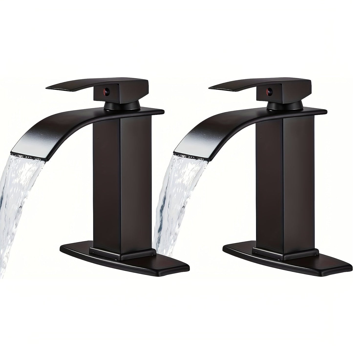 Waterfall Bathroom Sink Faucet, Single Hole or 3-Hole Mixer Tap with 6" Deck Plate, Ceramic Valve, Vanity Faucet for Farmhouse RV Bathroom, Brushed Gold Matte Black Nickel Chrome