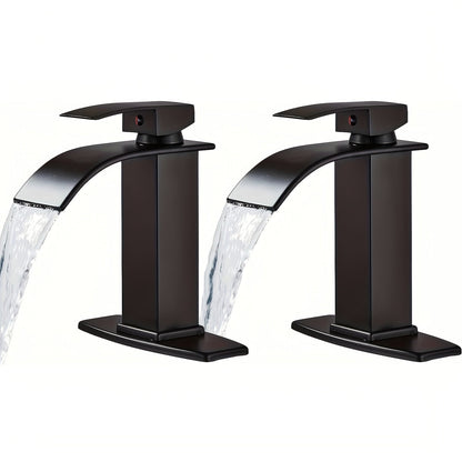 Waterfall Bathroom Sink Faucet, Single Hole or 3-Hole Mixer Tap with 6" Deck Plate, Ceramic Valve, Vanity Faucet for Farmhouse RV Bathroom, Brushed Gold Matte Black Nickel Chrome