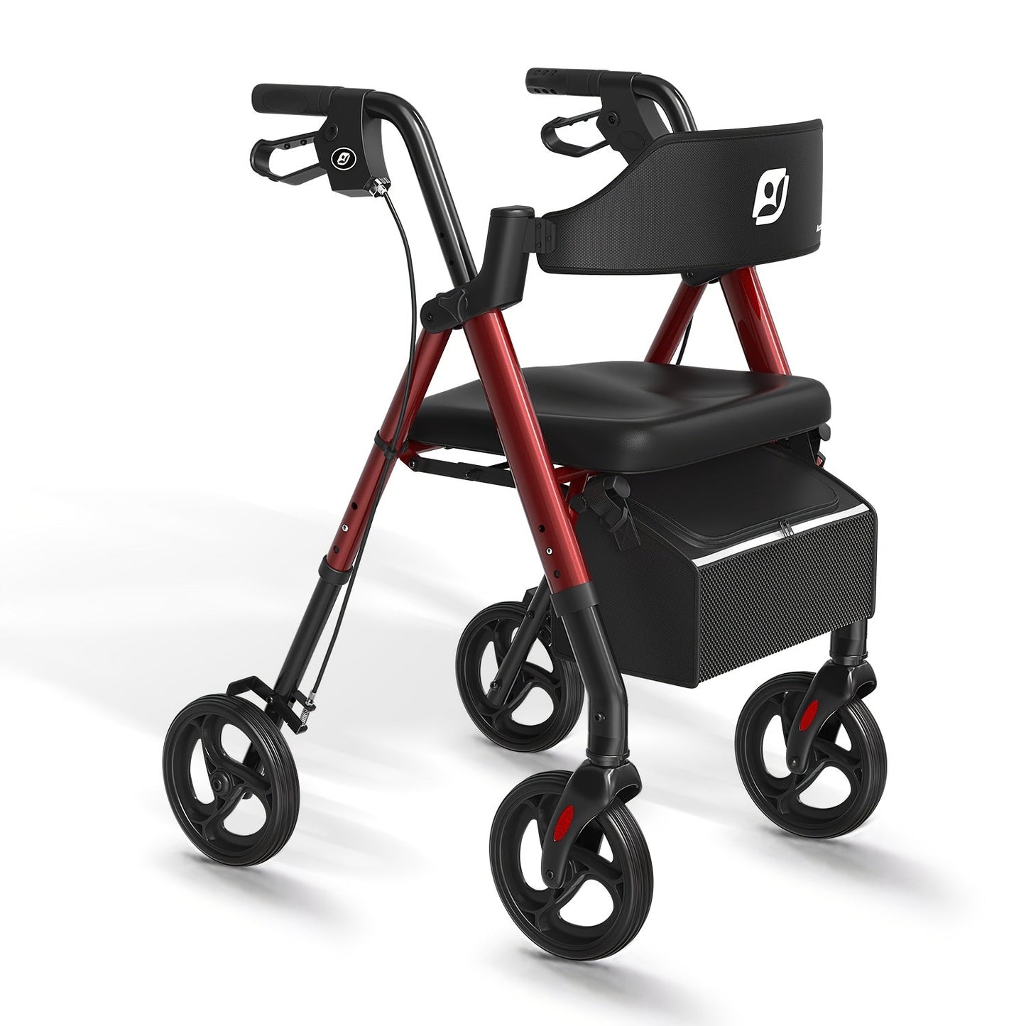 Rollator Walker for Seniors Foldable with 8-Inch Big Wheels, Durable Aluminum All-Terrain Rolling Walker with Ergonomic Backrest & Dual Adjustable Height, Upright Walker Option Available for Elderly