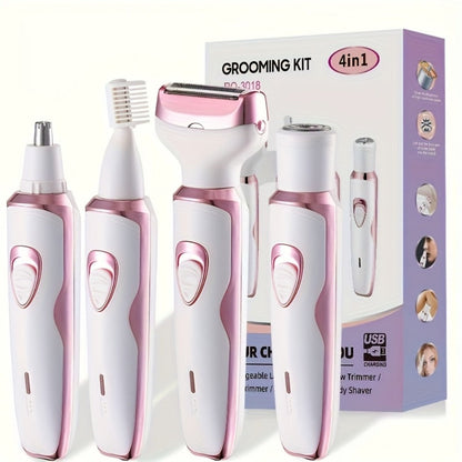 Electric Shaver for Women 4-in-1 Rechargeable Grooming Kit – Painless Hair Remover Eyebrow Trimmer Nose Hair Bikini Trimmer, Portable Body Hair Removal Face Legs Underarms, Beauty Gift for Her