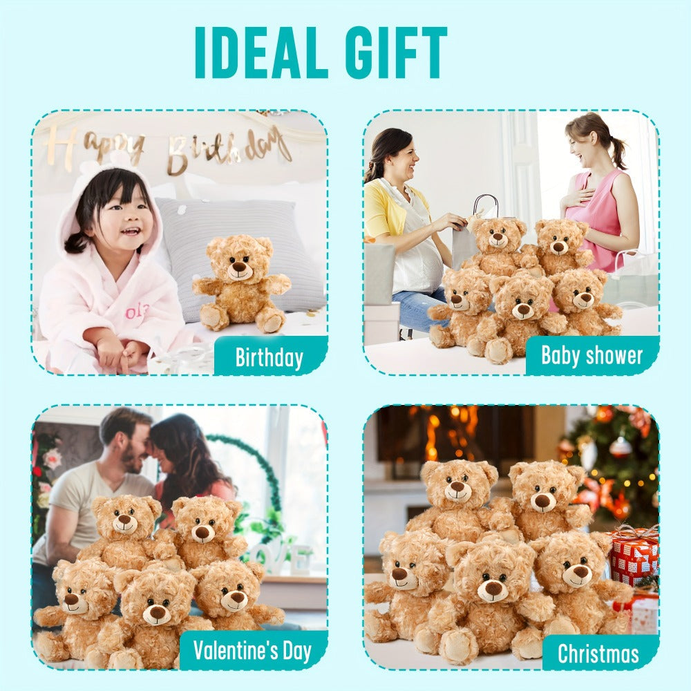 Mini Teddy Bear Bulk Pack 5pcs 8 Inch Soft Shaggy Plush Bears — Baby Shower Party Favors, Valentine's Day, Birthday & Christmas Gifts for Kids Girls Girlfriend