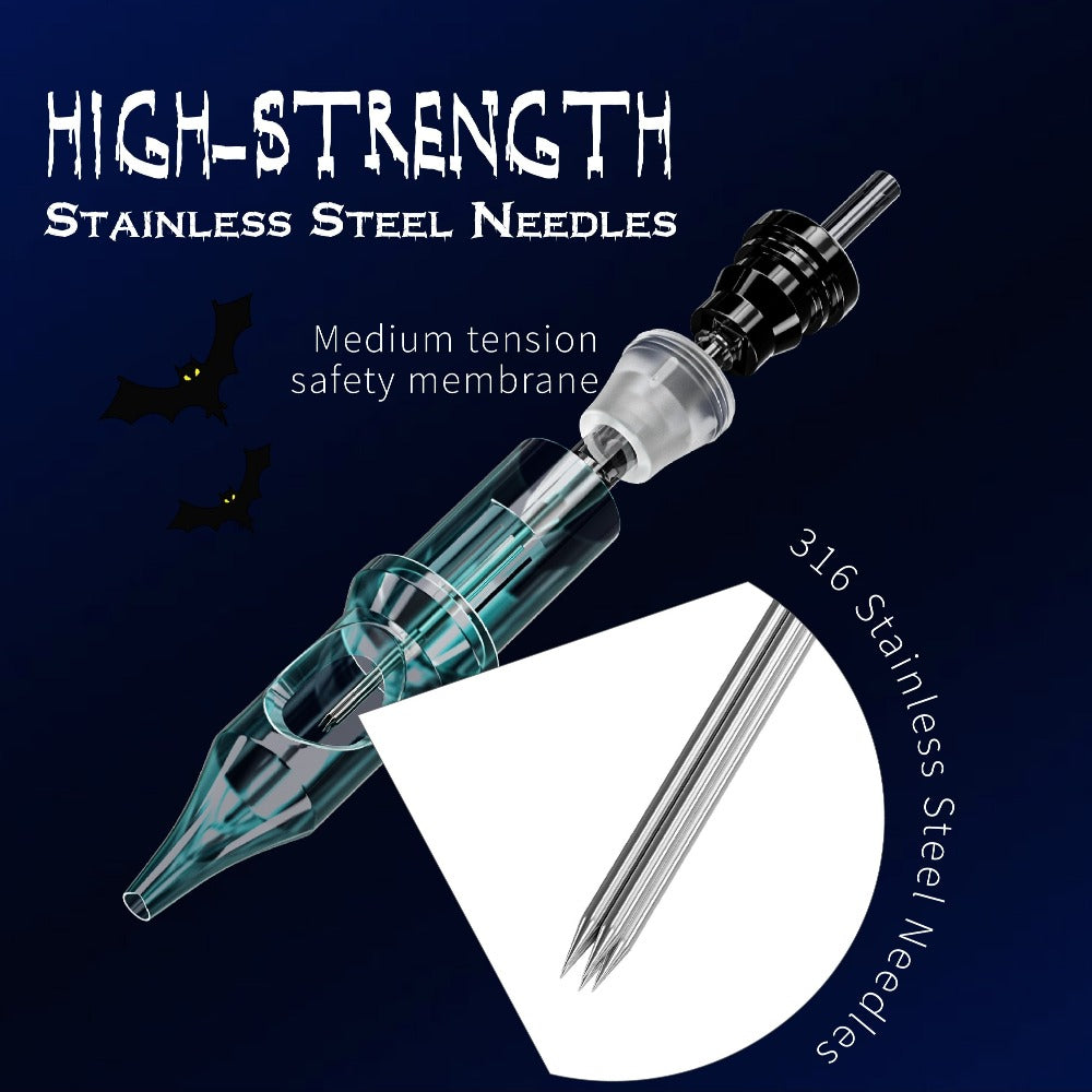 EO Sterilized Tattoo Cartridge Needles 50pcs Mixed Sizes 3RL 5RL 7RL 9RL 5RS 7RS 9RM 15RM 7M1 15M1 - Anti-Backflow Membrane Round Liner Shader Magnum for Tattoo Machine Pen & Body Art