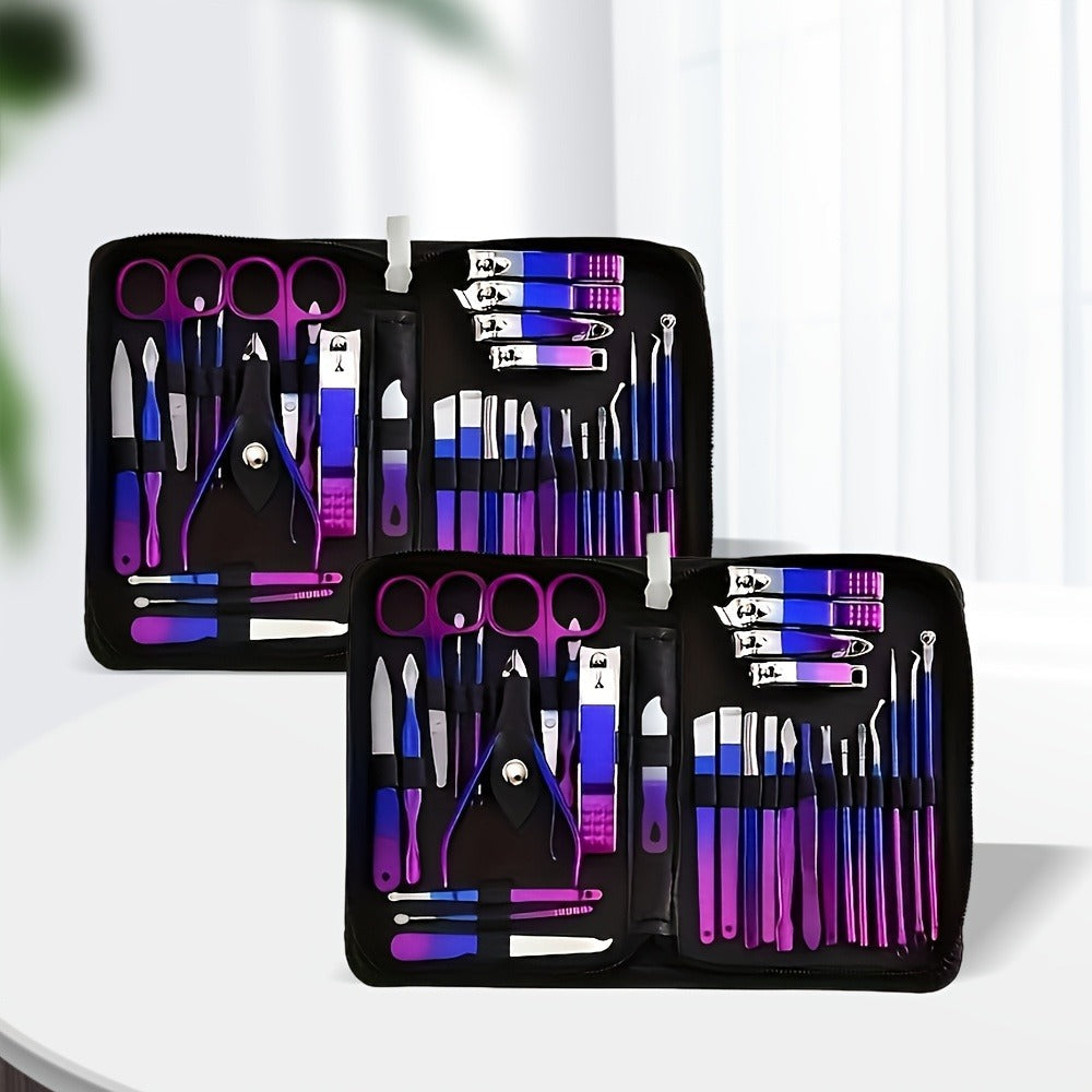 Manicure Set 9 18 30 60pcs Professional Nail Clipper Pedicure Kit Portable Travel Grooming Tools — Cuticle Trimmer Nail File Nail Care Gift Set for Women Girls, Gradient Pink Black Green