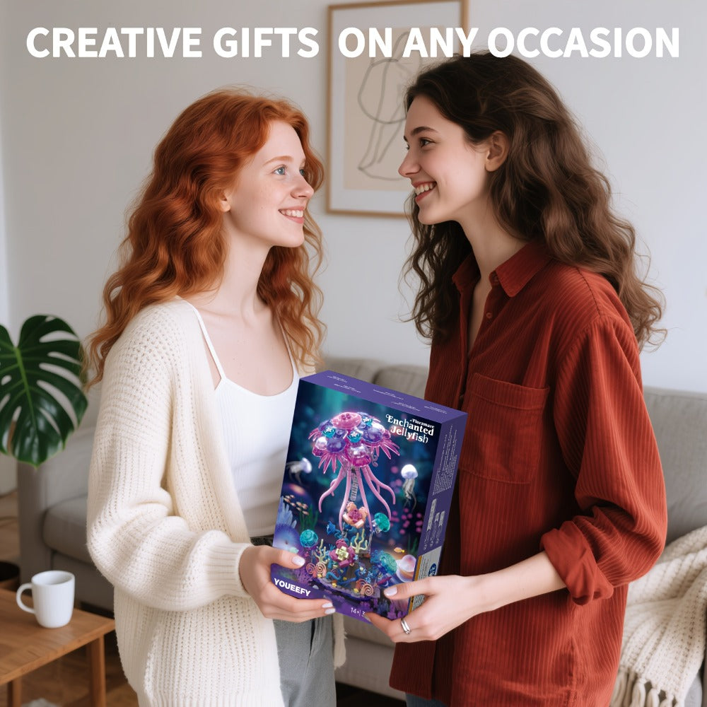 Jellyfish Building Block Model 526pcs – DIY Ocean Brick Assembly Kit for Adults & Teens, Aesthetic Desk Shelf Decor Display, Unique Creative Gift for Valentine's Day Birthday Christmas Halloween