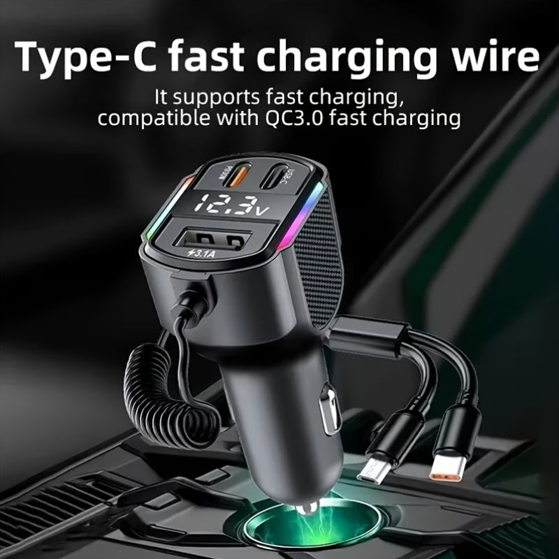 30W 3-Port USB-C Car Charger with PD & QC3.0 Fast Charging, 12V/24V Car Plug Adapter, 12V-24V Vehicle Power Charger, Digital Display & Over-Voltage/Over-Current/Over-Temperature Protection, Car Plug Plug for Cars, Trucks, SUVs, RVs, Boats