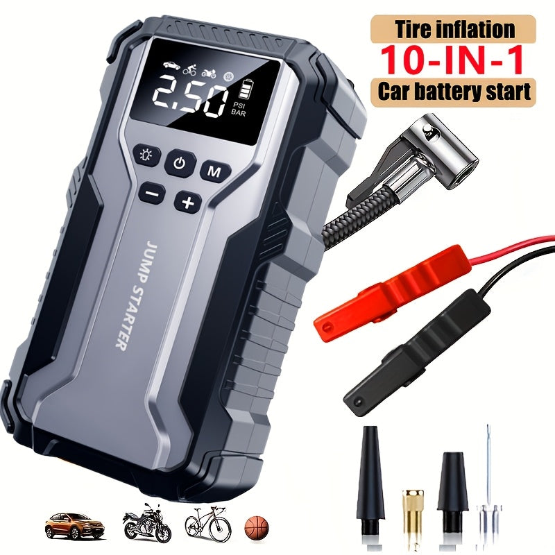 Car Jump Starter Portable Emergency Power Bank with LED Flashlight SOS Air Pump for Small Vehicles Roadside Emergency Kit