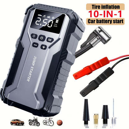 Car Jump Starter Portable Emergency Power Bank with LED Flashlight SOS Air Pump for Small Vehicles Roadside Emergency Kit