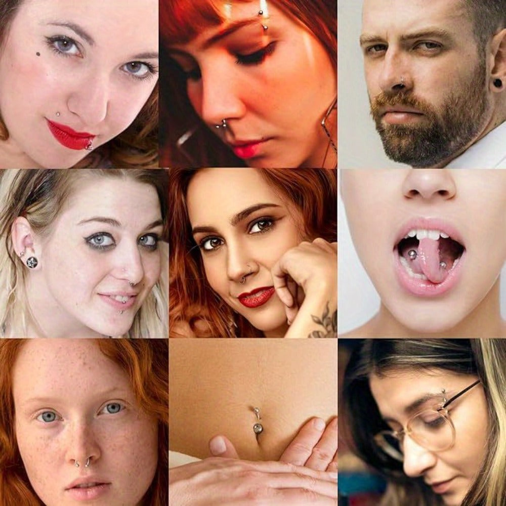 Professional Piercing Kit 120pcs – Complete Body Piercing Set with Stainless Steel Needles, Clamps, Gloves & Jewelry for Ear, Nose, Septum, Belly Button, Lip & Tongue