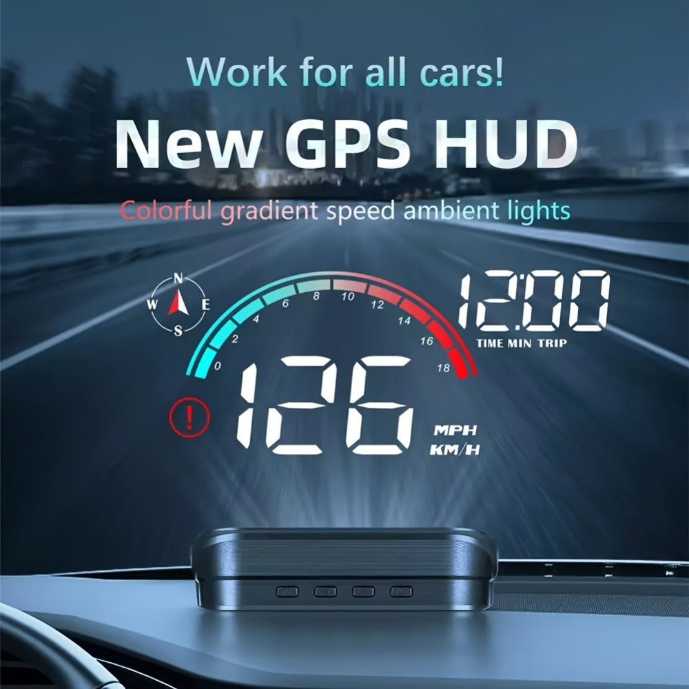 Car HUD Head Up Display - Windshield Speedometer Projector with GPS Compass, Overspeed Alarm, Auto Brightness, Trip Mileage & Real-Time Speed, USB Plug & Play for All Vehicles