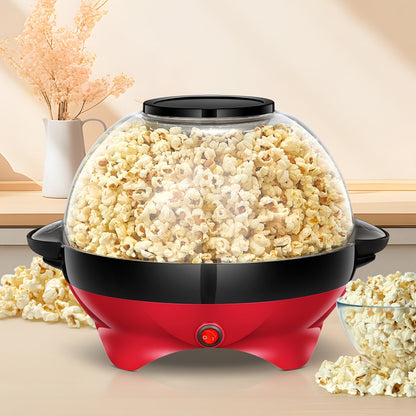 Popcorn Machine 800W Electric Stirring Popcorn Maker – 6-Quart Non-Stick Plate, Quick-Heat Technology, Cool-Touch Handles, 2-in-1 Lid & Bowl for Home Movie Night